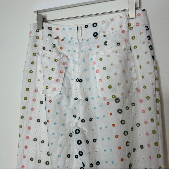 Anthropologie Ett:twa White Linen Colorful Eyelet Wide-Leg Trousers Pants Size 2 - Picture 8 of 10